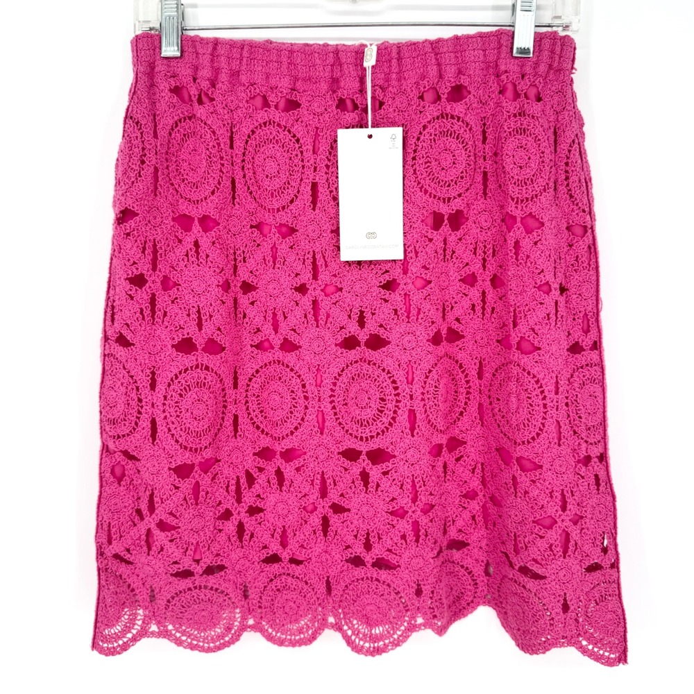 NWT Caroline Constas Pink Crochet Two-Piece Skirt Set Sleeveless Fuchsia Pink M - Picture 9 of 14